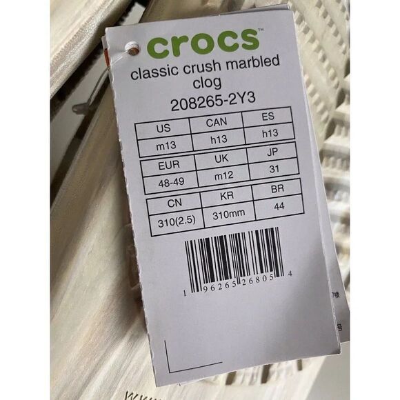 CROCS Classic CRUSH MARBLED Platform CLOG 208265-2Y3 Bone Men’s Sz 13 NEW - Picture 9 of 11